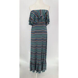 T-Bags Los Angeles Dress Women’s Geometric Strapless Ruffles Maxi Dress Size XS‎